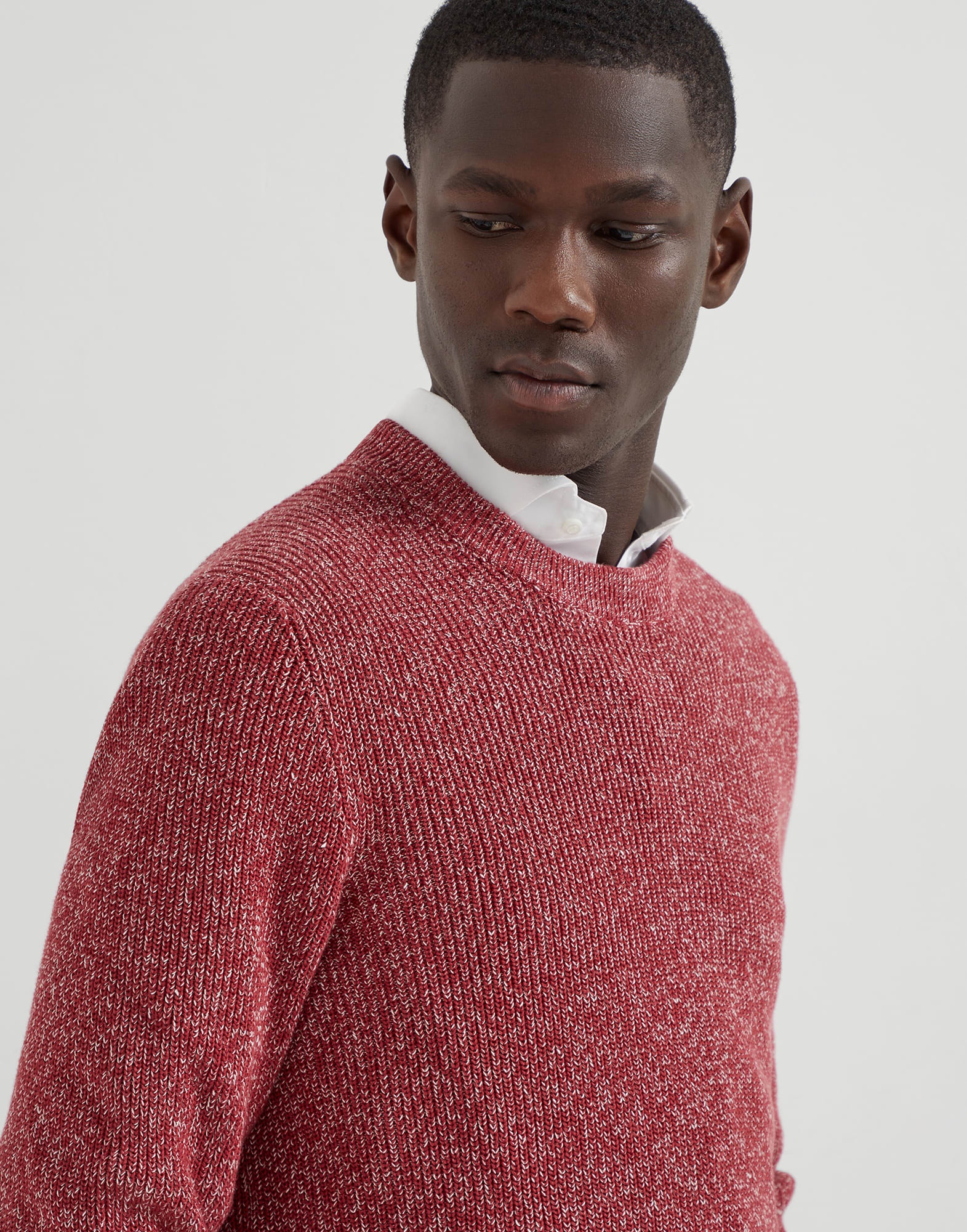 Cotton and linen half English rib chiné sweater - 3