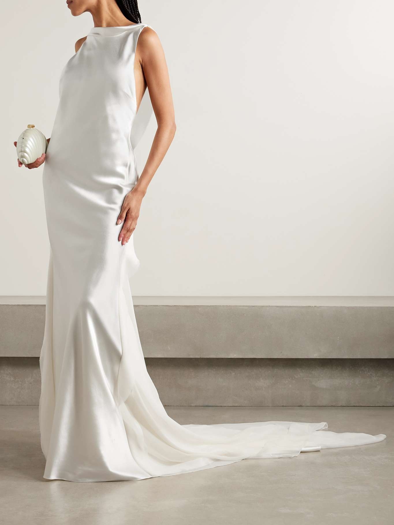 Arlo open-back silk chiffon-trimmed silk and wool-blend satin gown Off-white - 2