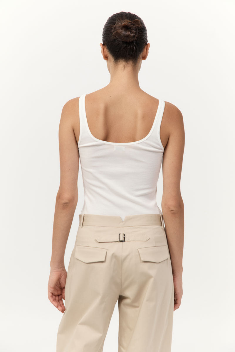 Organic Cotton Slim Scoop Tank - White - 5