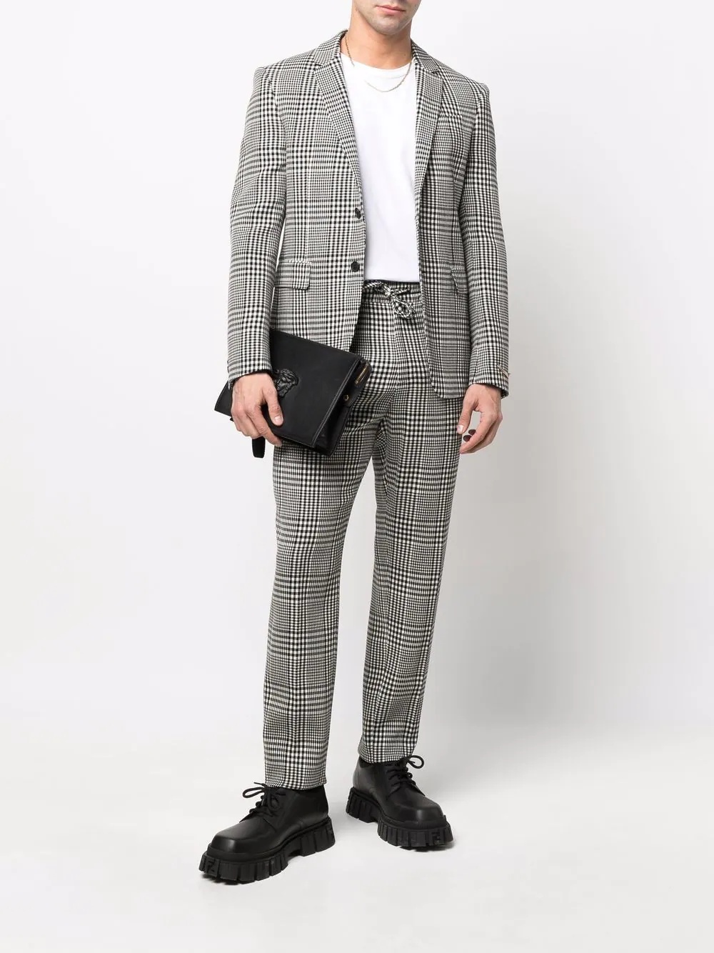 drawstring-waistband checkered trousers - 2