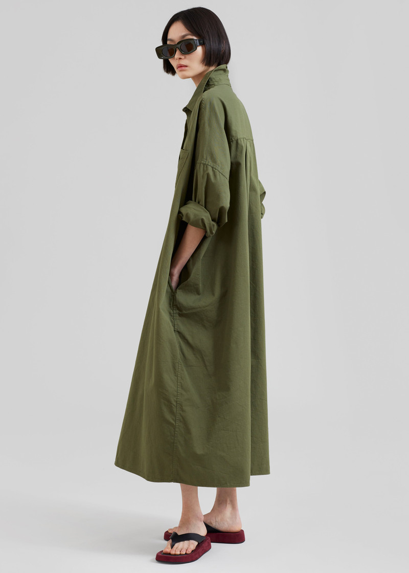 Kason Oversized Shirt Dress - Dark Olive 3