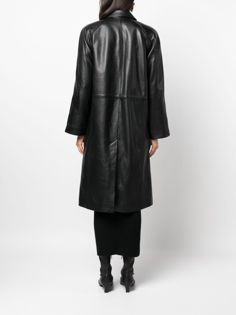 single-breasted leather coat - 4