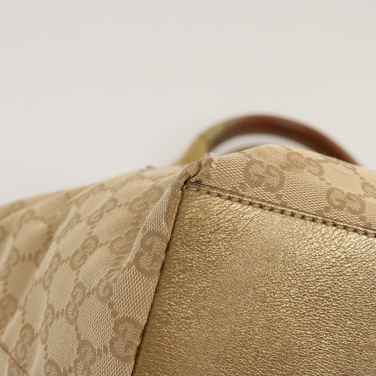 GUCCI GG Canvas Sherry Line Hand Bag Beige Gold Pink - 11