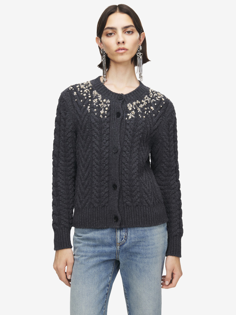 Alexander McQueen Crystal Embroidery Cable Knit Cardigan outlook