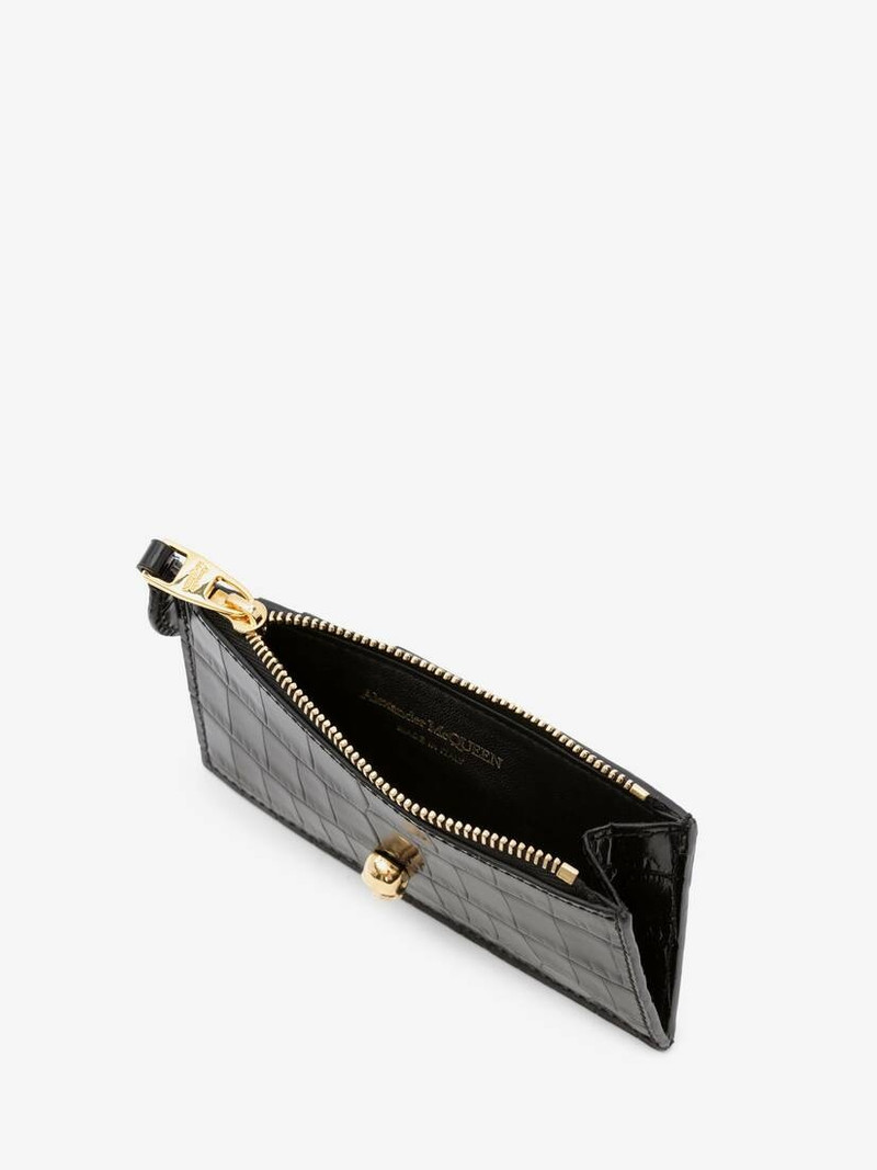 Alexander McQueen Women's Skull Zipper Card Holder in Black outlook