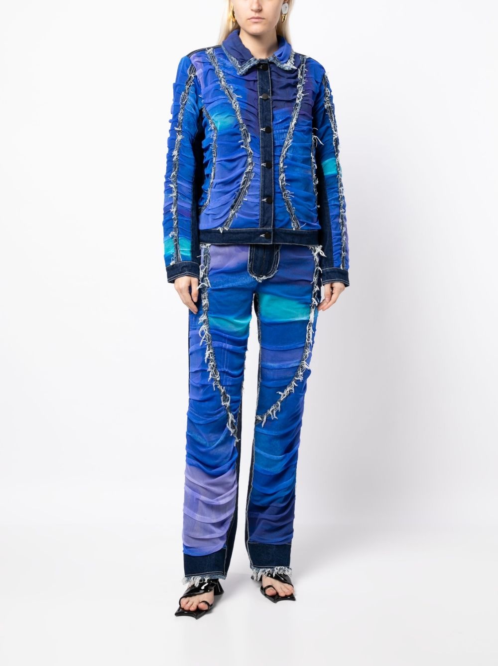 tulle-panels straight-leg jeans - 2
