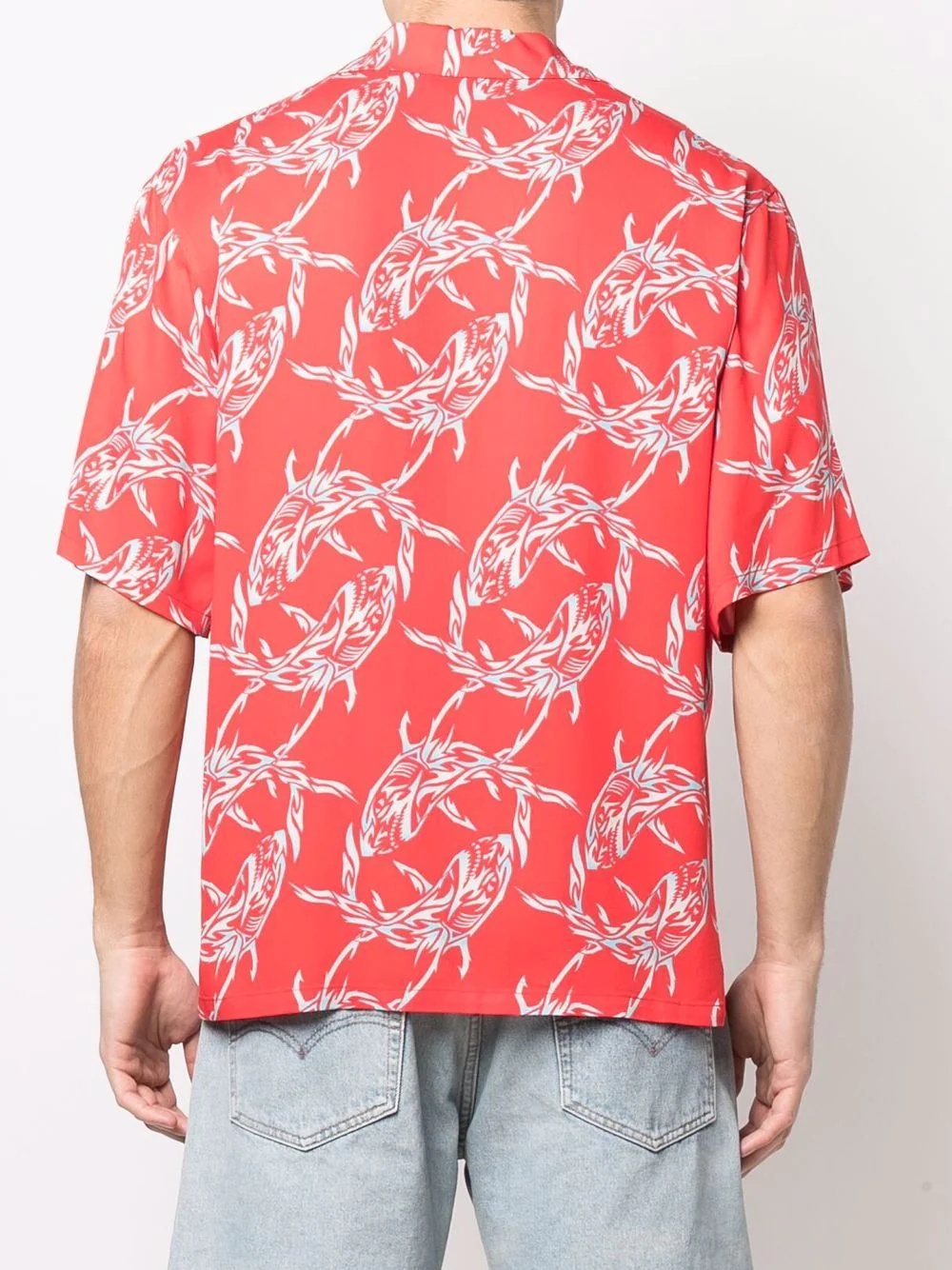 shark chain-print bowling shirt - 4