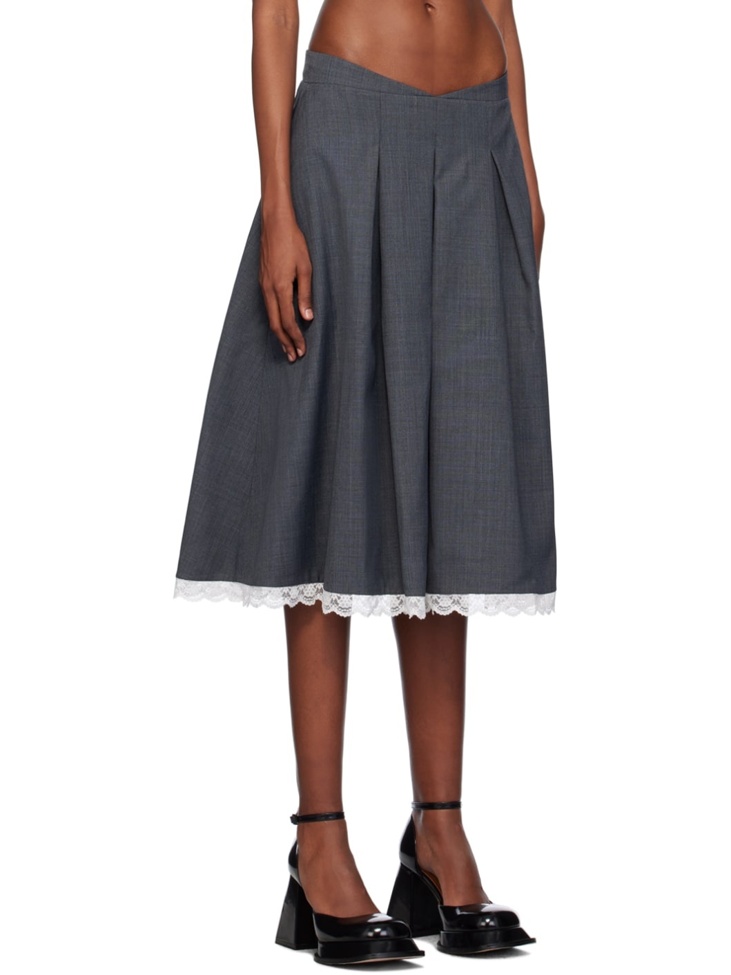 Gray Pleated Midi Skirt - 2