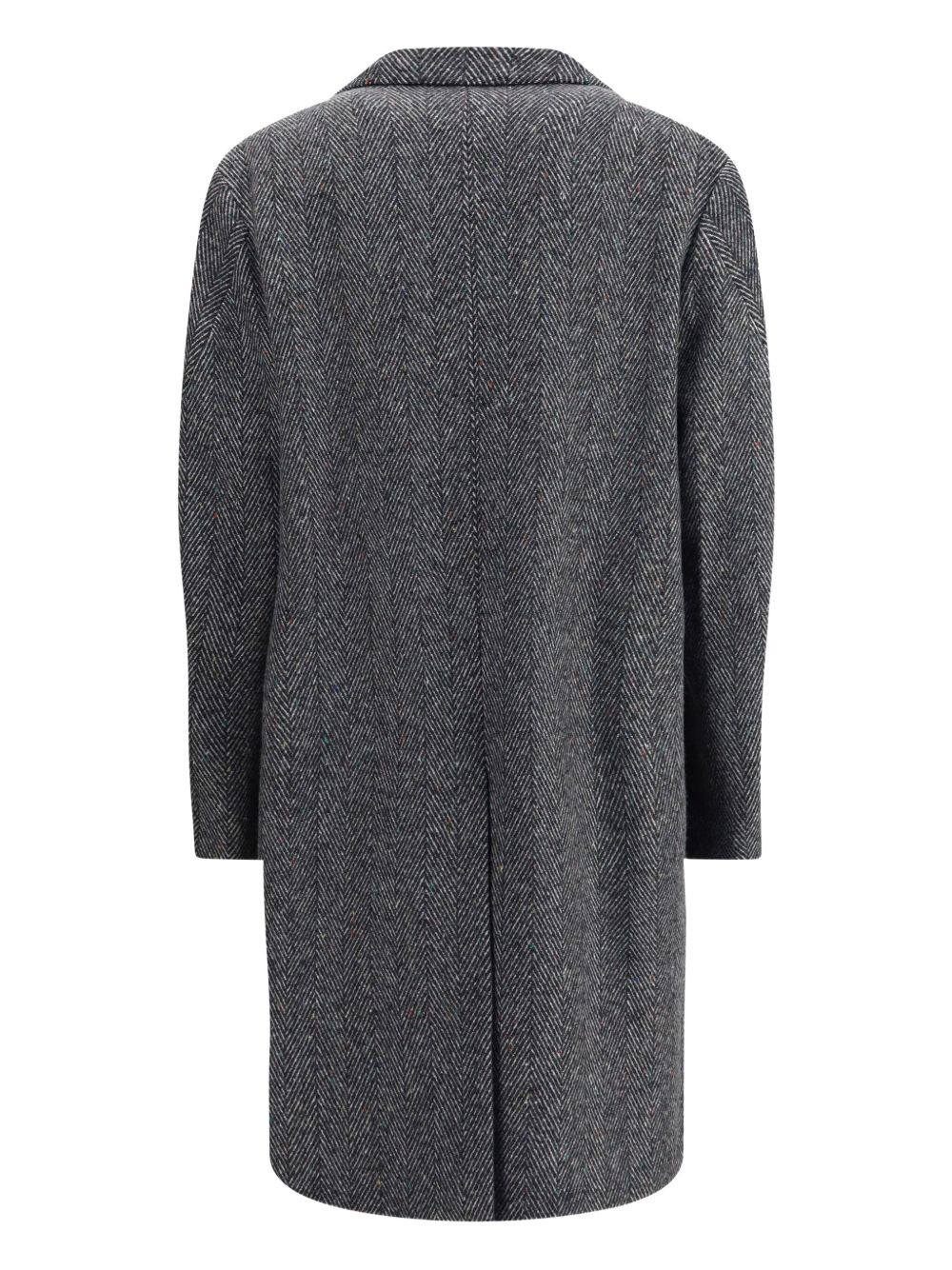 herringbone-pattern notched-lapel coat - 3