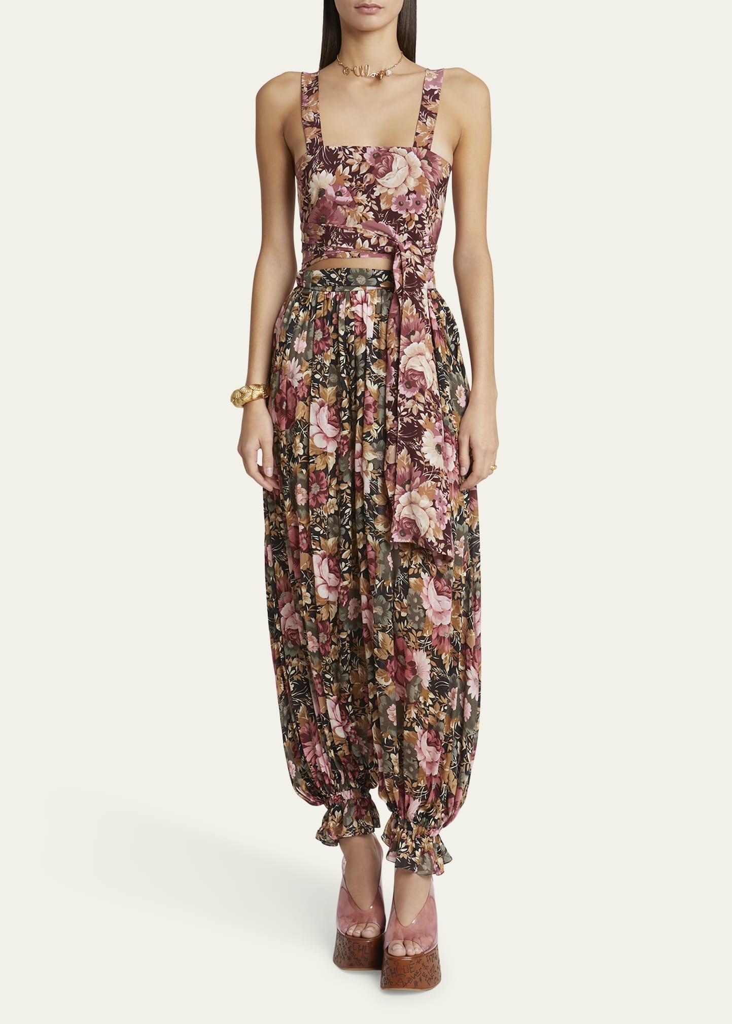 Rose Print Cropped Silk Top - 2