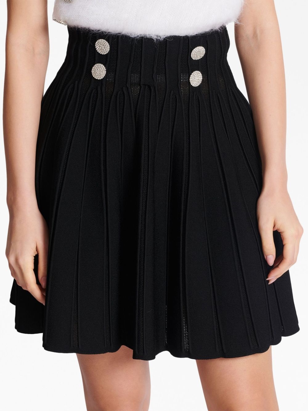 ribbed-knit pleated skater skirt - 7