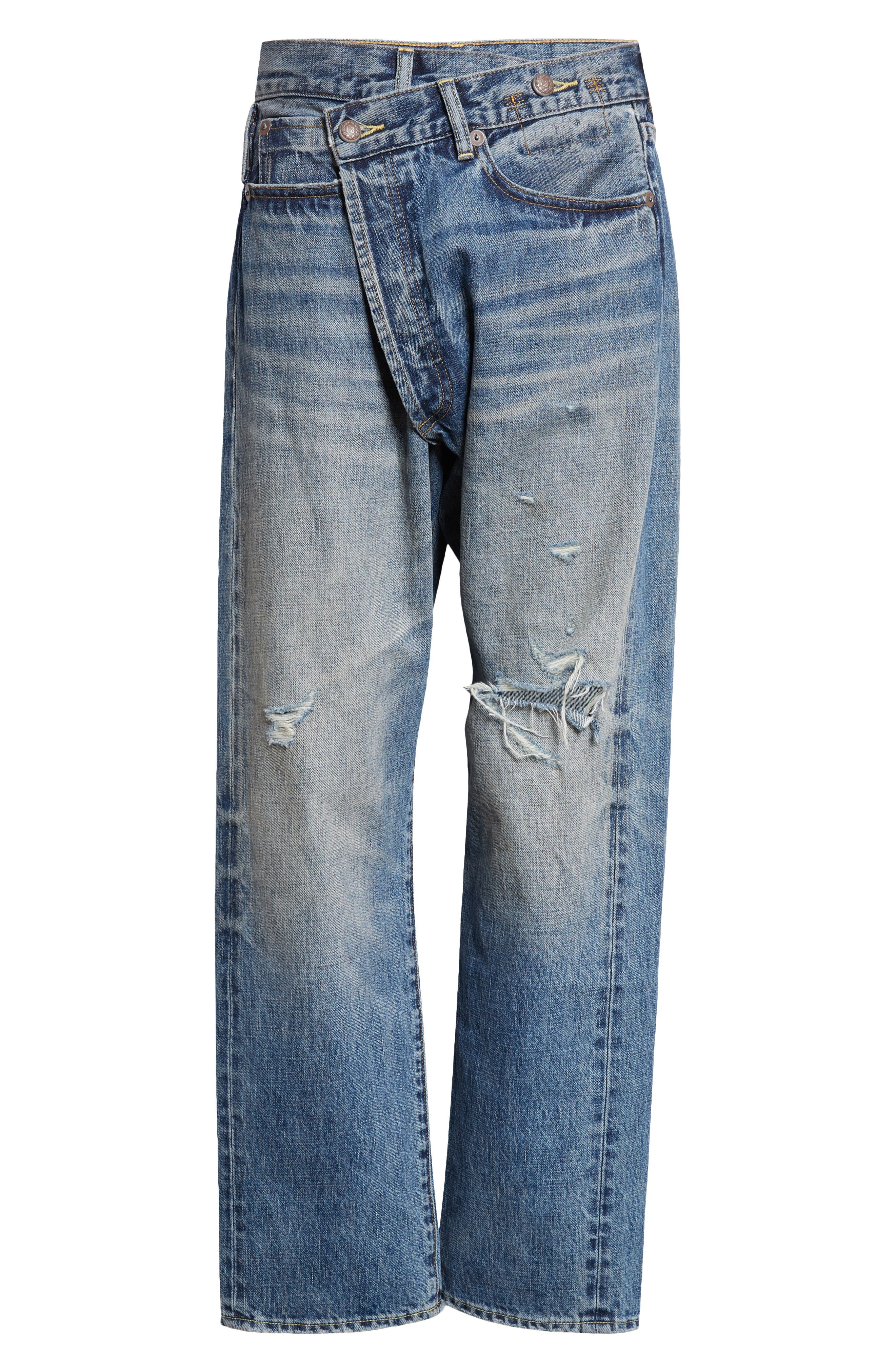 R13 Crossover Ripped Knee Straight Leg Jeans in Leo Blue at Nordstrom - 6
