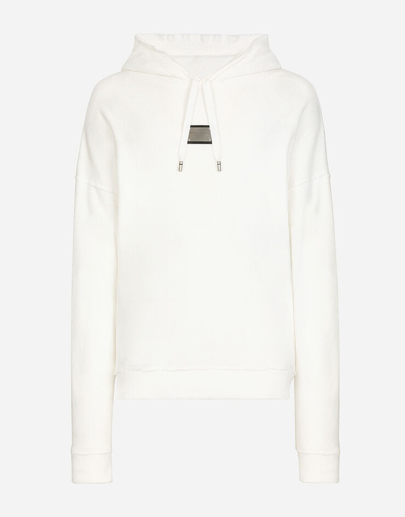 Jersey terry hoodie with logo tag 1