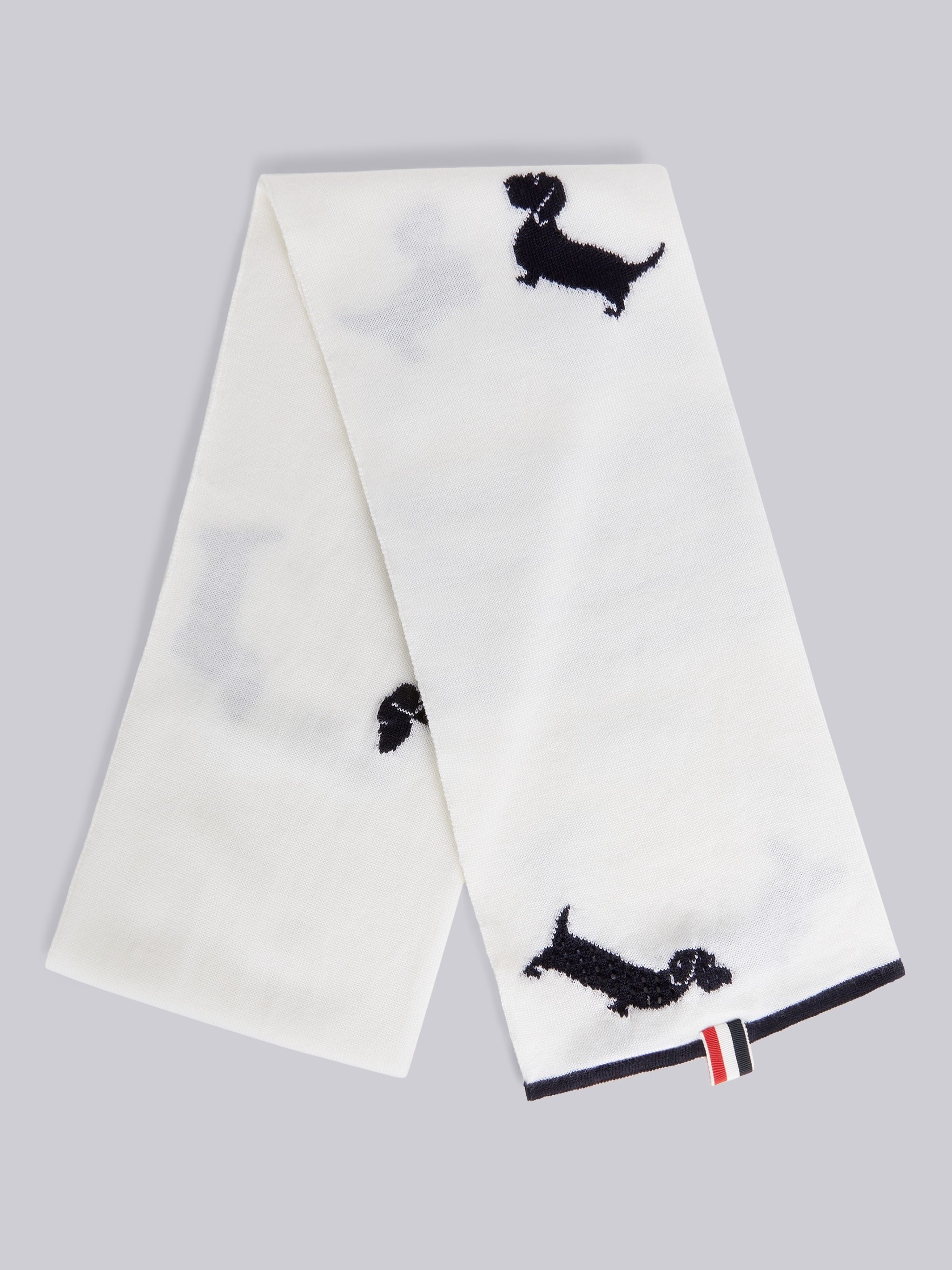 White Extrafine Merino Hector Icon Half Drop Intarsia 4-Bar Stripe Scarf - 3