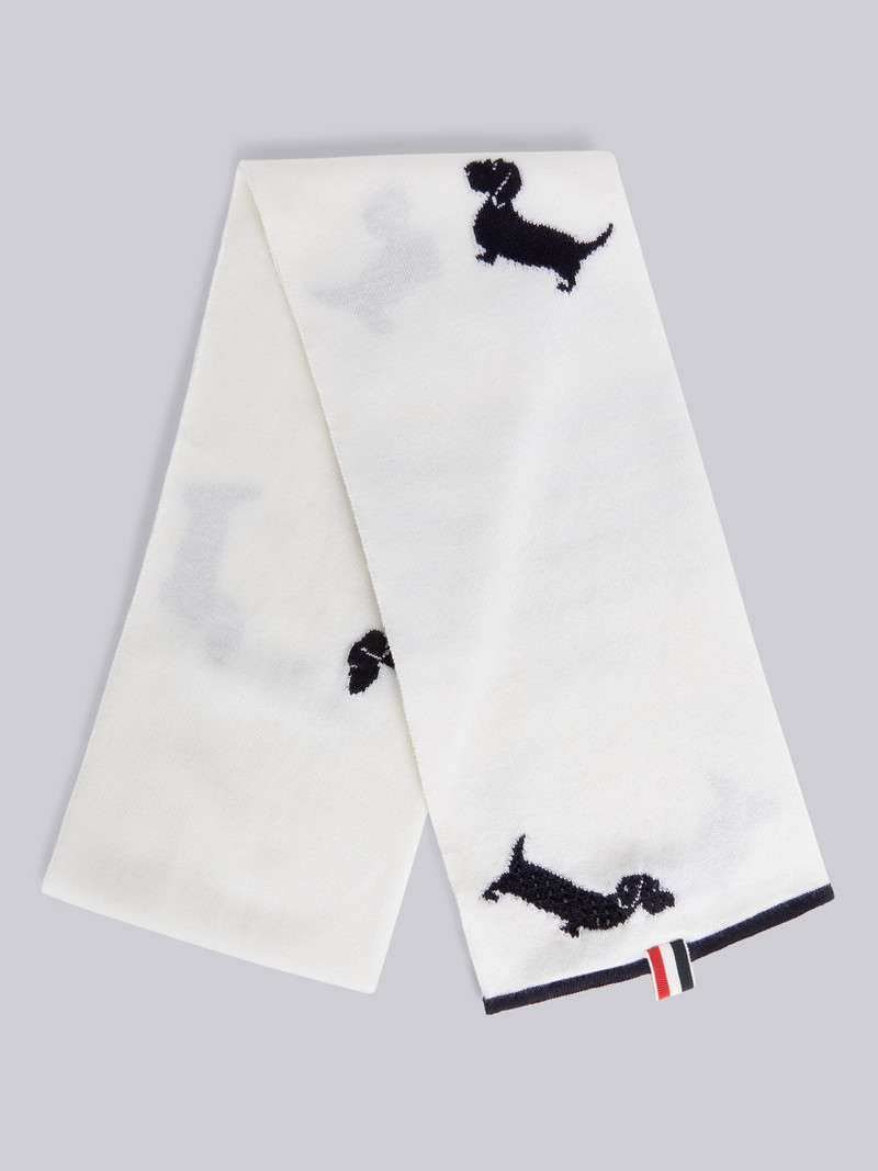 White Extrafine Merino Hector Icon Half Drop Intarsia 4-Bar Stripe Scarf 3