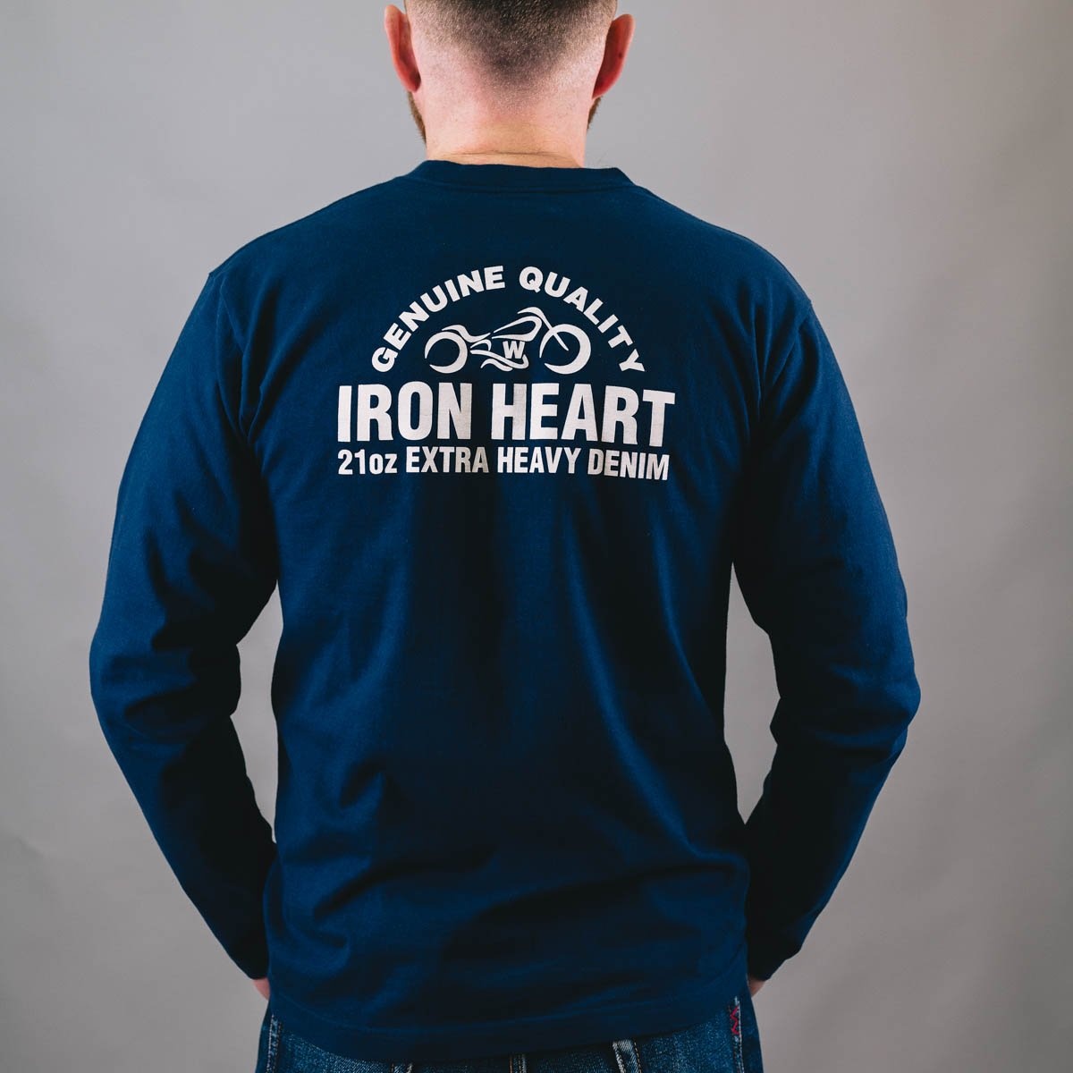 IHTL-2302-NAV 7.5oz Printed Loopwheel Crew Neck Long Sleeved T-Shirt - Navy - 5