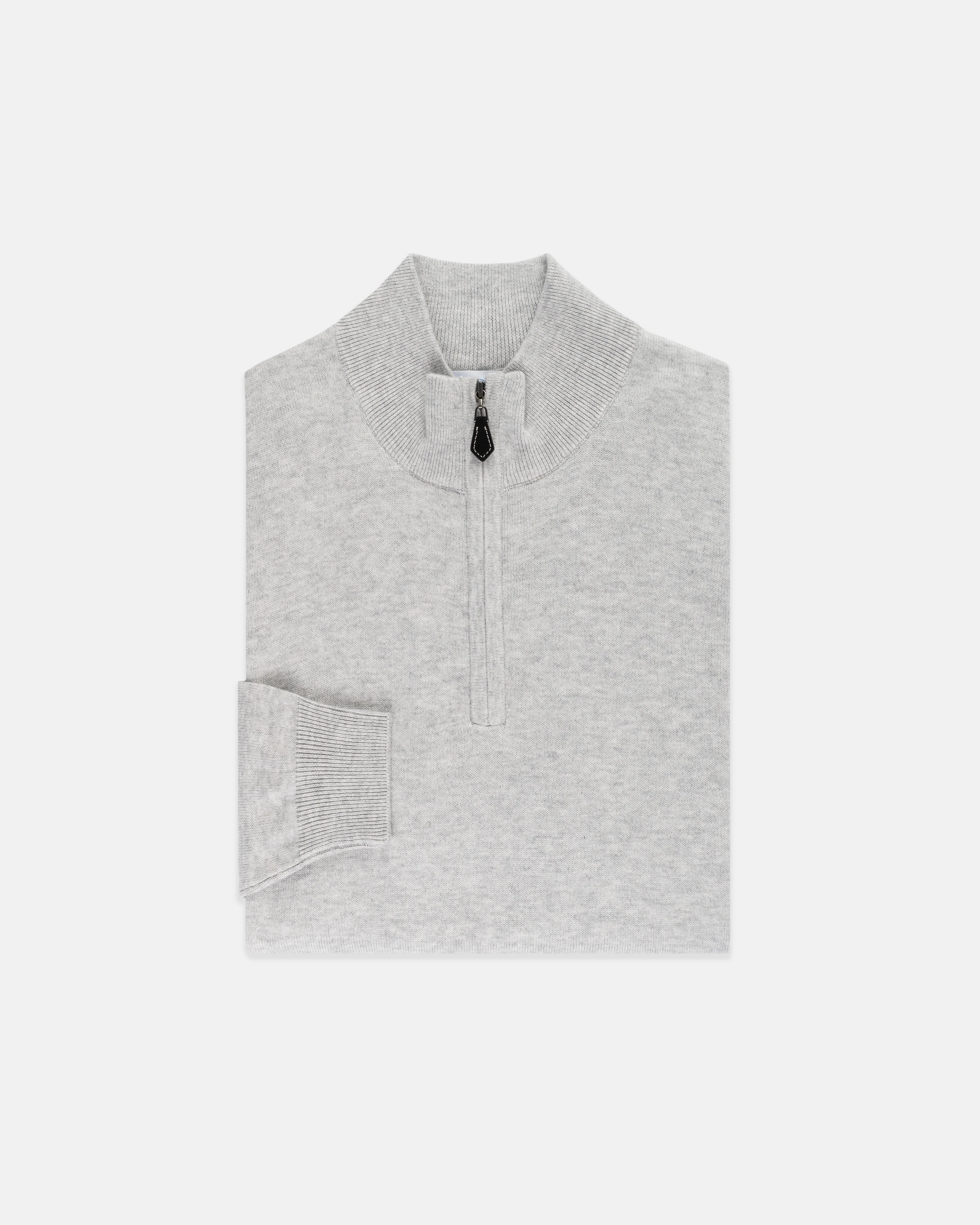LIGHT GREY COTTON-CASHMERE QUARTER-ZIP SWEATER - TRIM FIT - 1