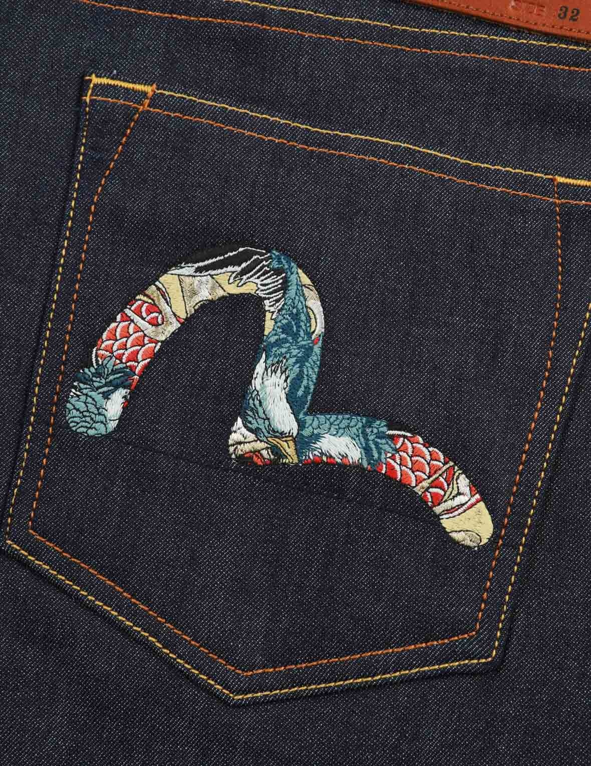 THE GREAT WAVE AND KOI SEAGULL EMBROIDERY RELAX FIT DENIM SHORTS - 7