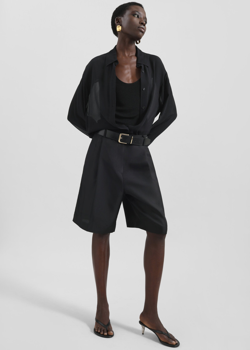 Marfa Pleated Silk Bermuda Shorts - Black 1