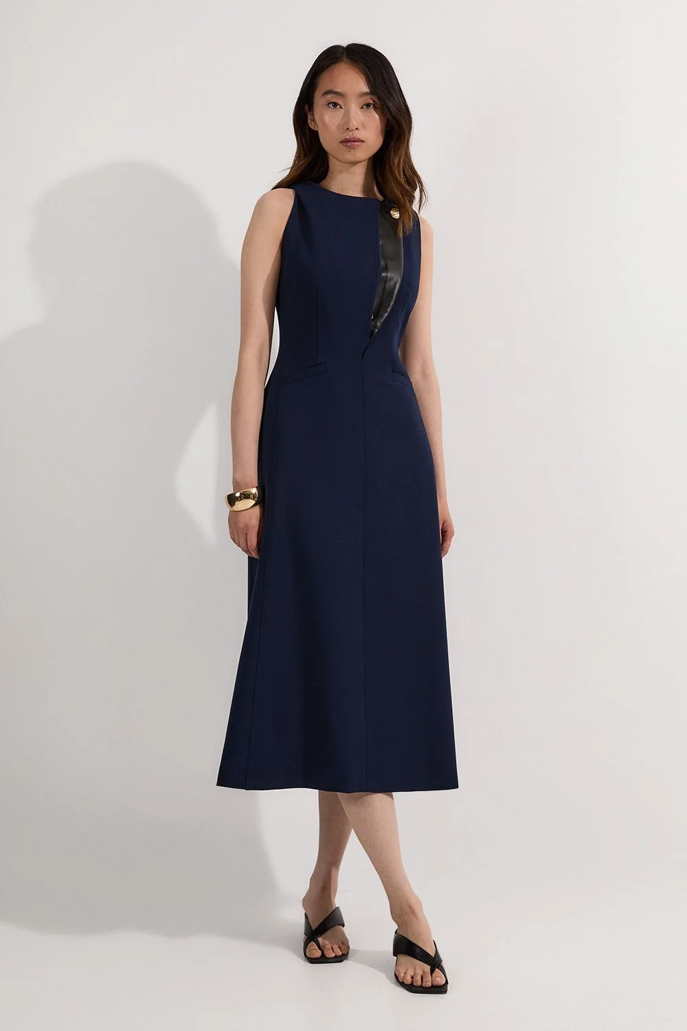 Compact Stretch Contrast Tipped Full Skirted Maxi Dress - 1
