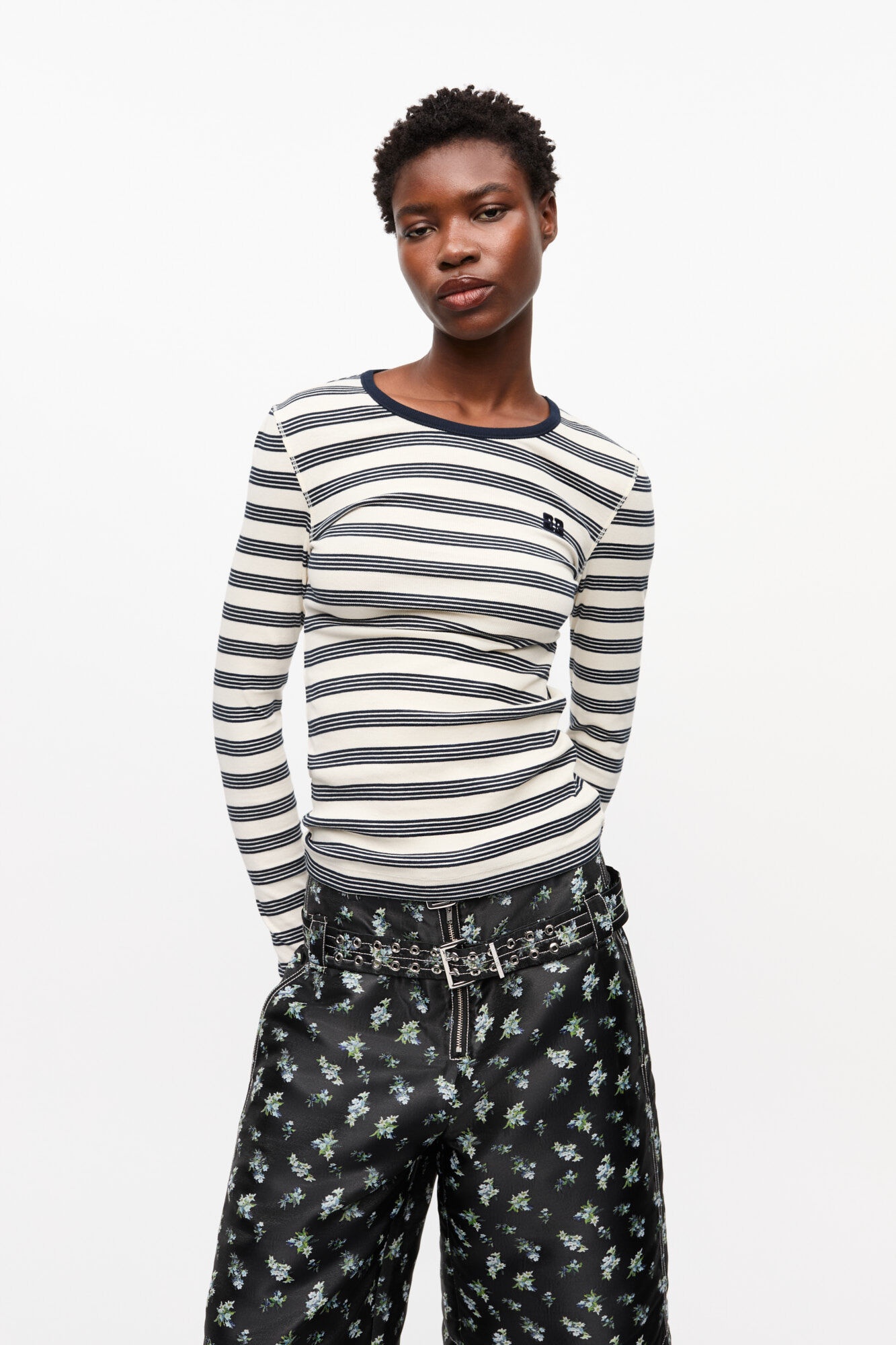STRIPED SOFT COTTON RIB LONG SLEEVE T-SHIRT - 2