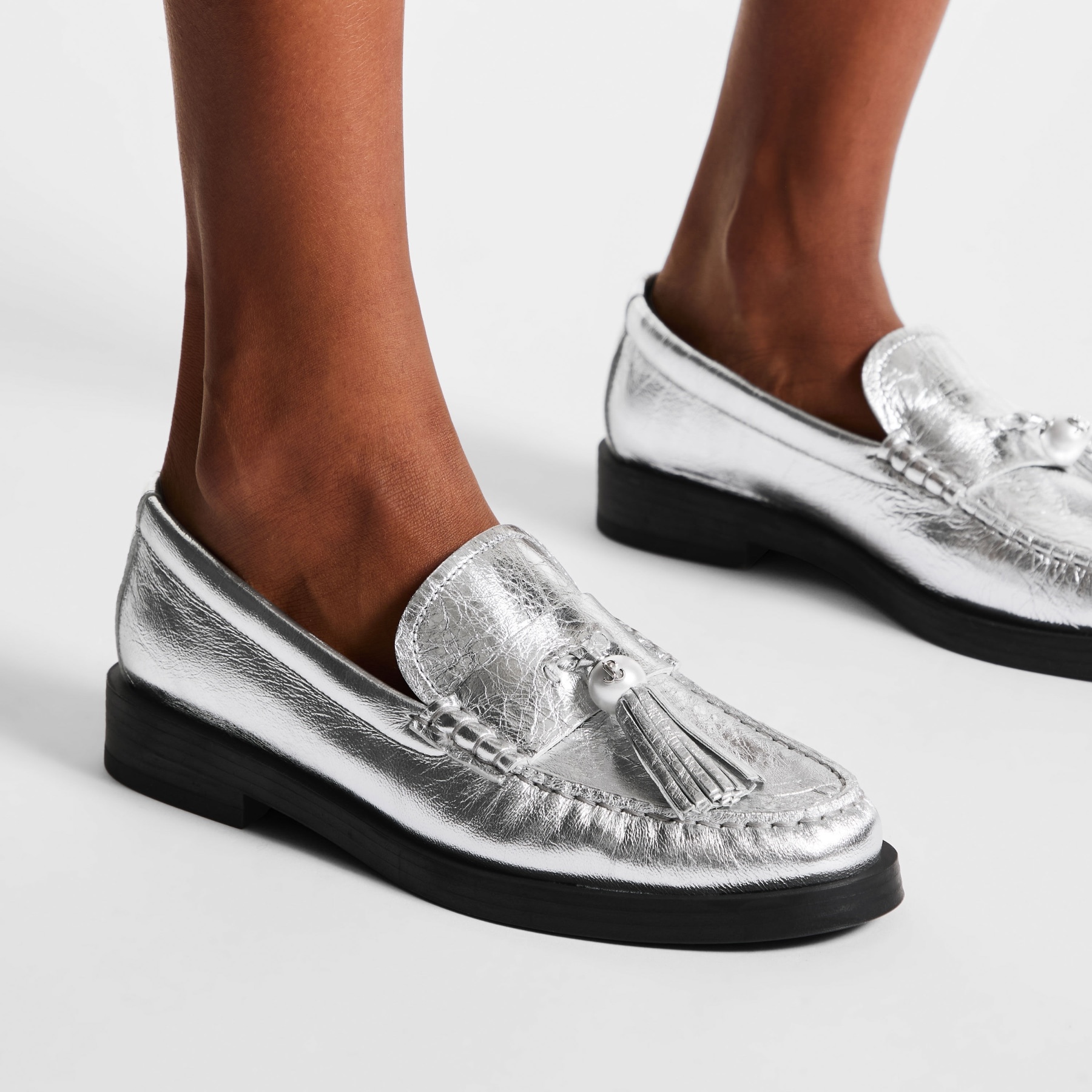 Addie/Pearl
Silver Metallic Leather Loafers - 2