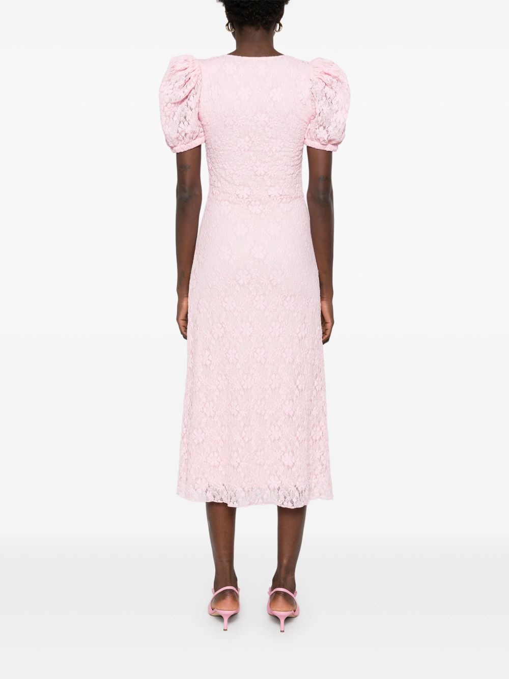 lace puff-sleeve midi dress - 4