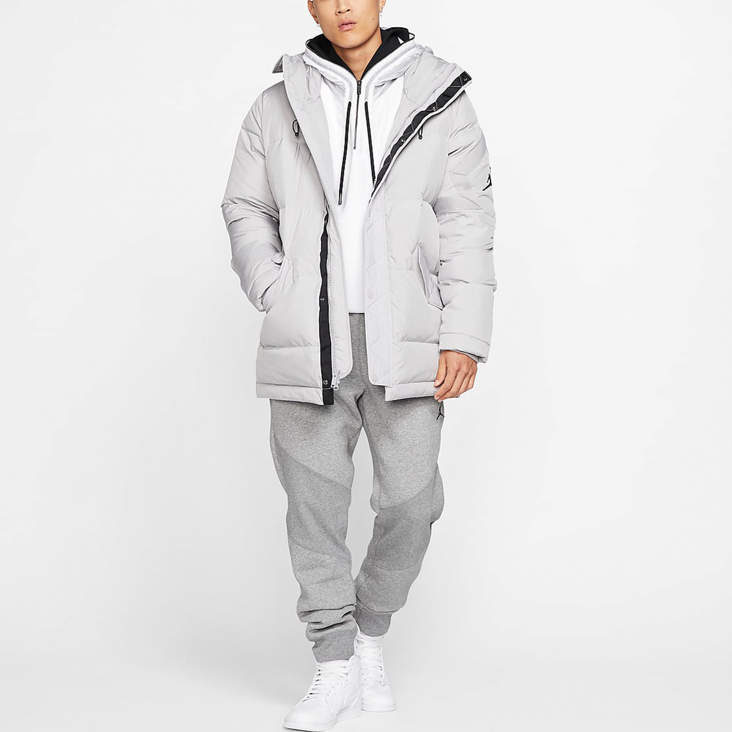 Air Jordan Wings Outdoor mid-length hooded down Jacket Gray BQ4171-059 - 3