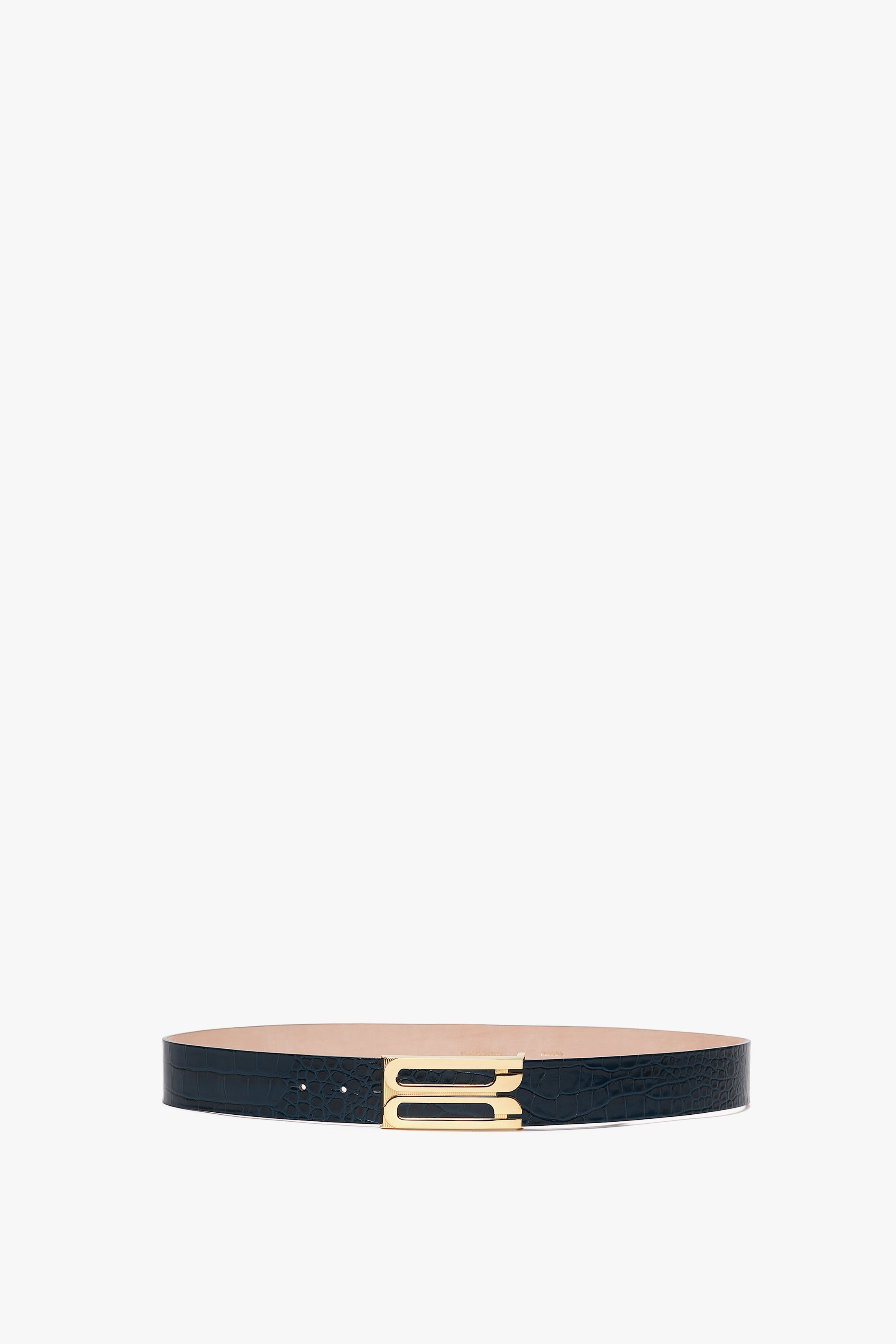 Jumbo Frame Belt In Midnight Blue Croc Embossed Calf Leather - 1
