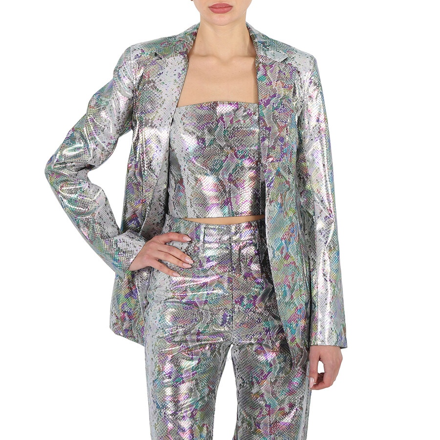 Rotate Ladies Spiced Plum Comb Snake Print Blazer - 3