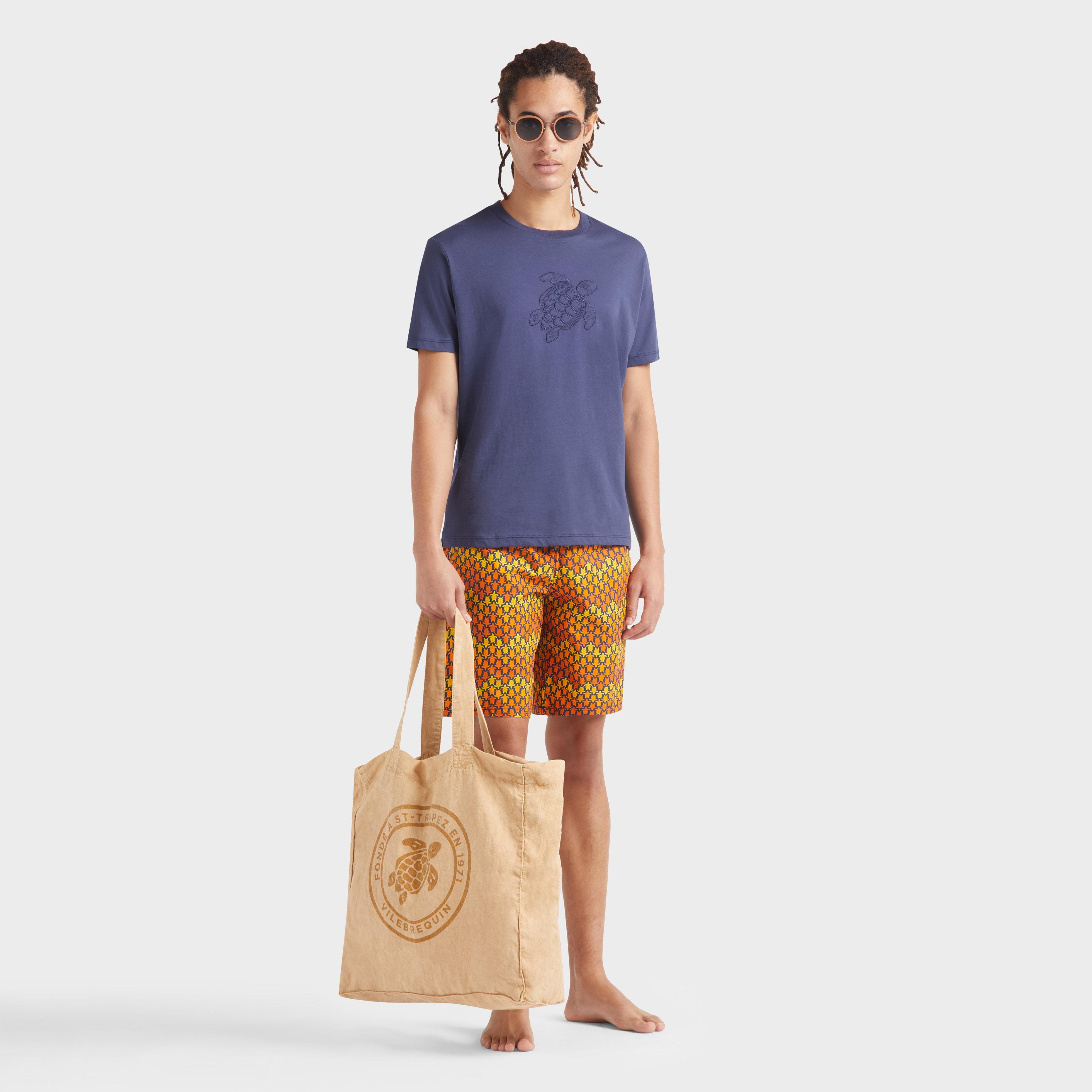 Men Cotton T-shirt Embroidered tone on tone Turtle - 5