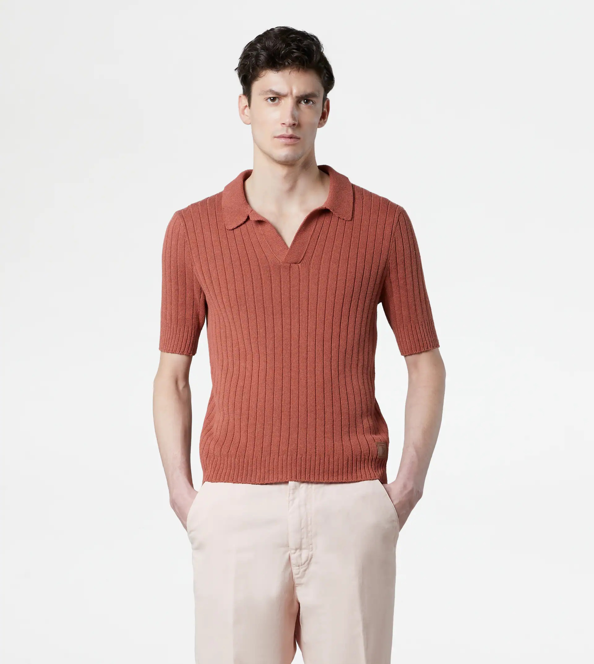 LINEN BLEND POLO SHIRT - ORANGE - 7