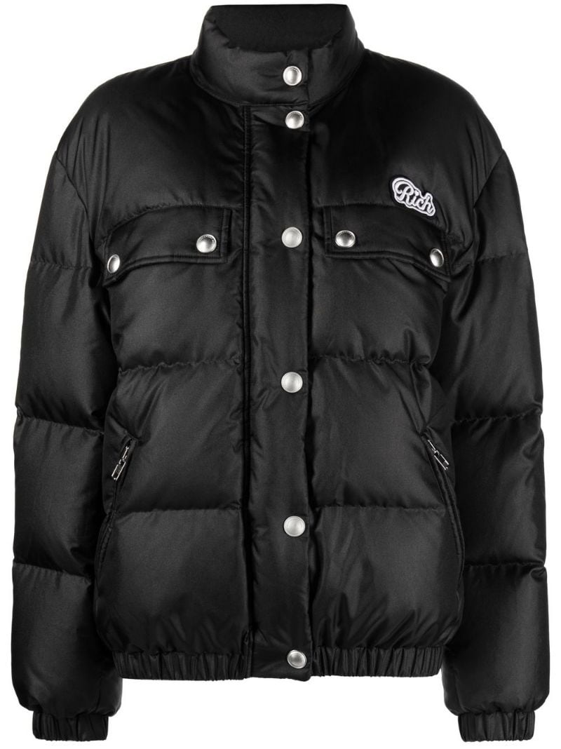 logo-embroidered puffer coat - 1