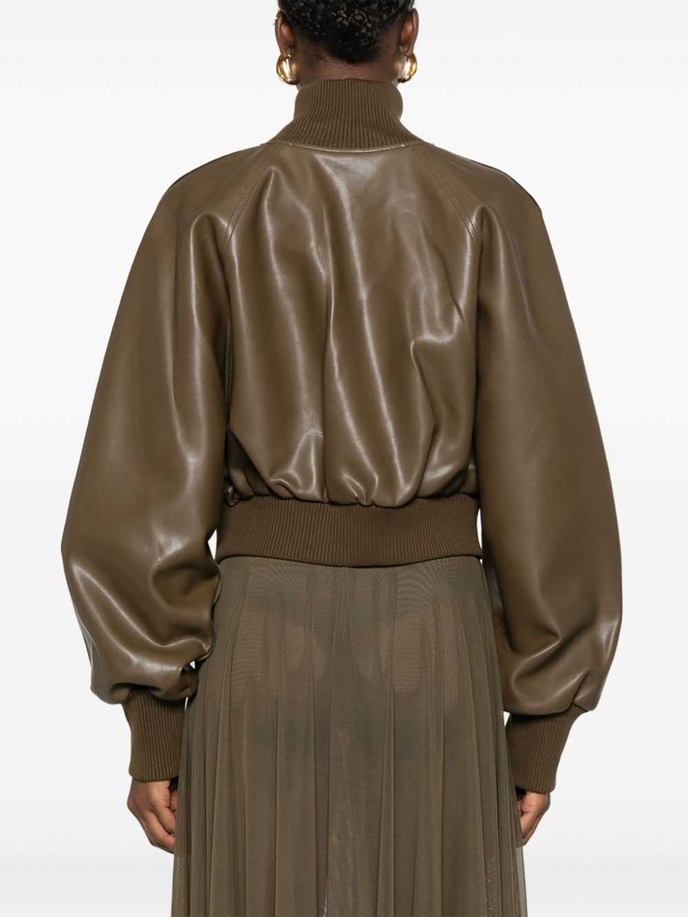 ribbed-cuff leather jacket - 4