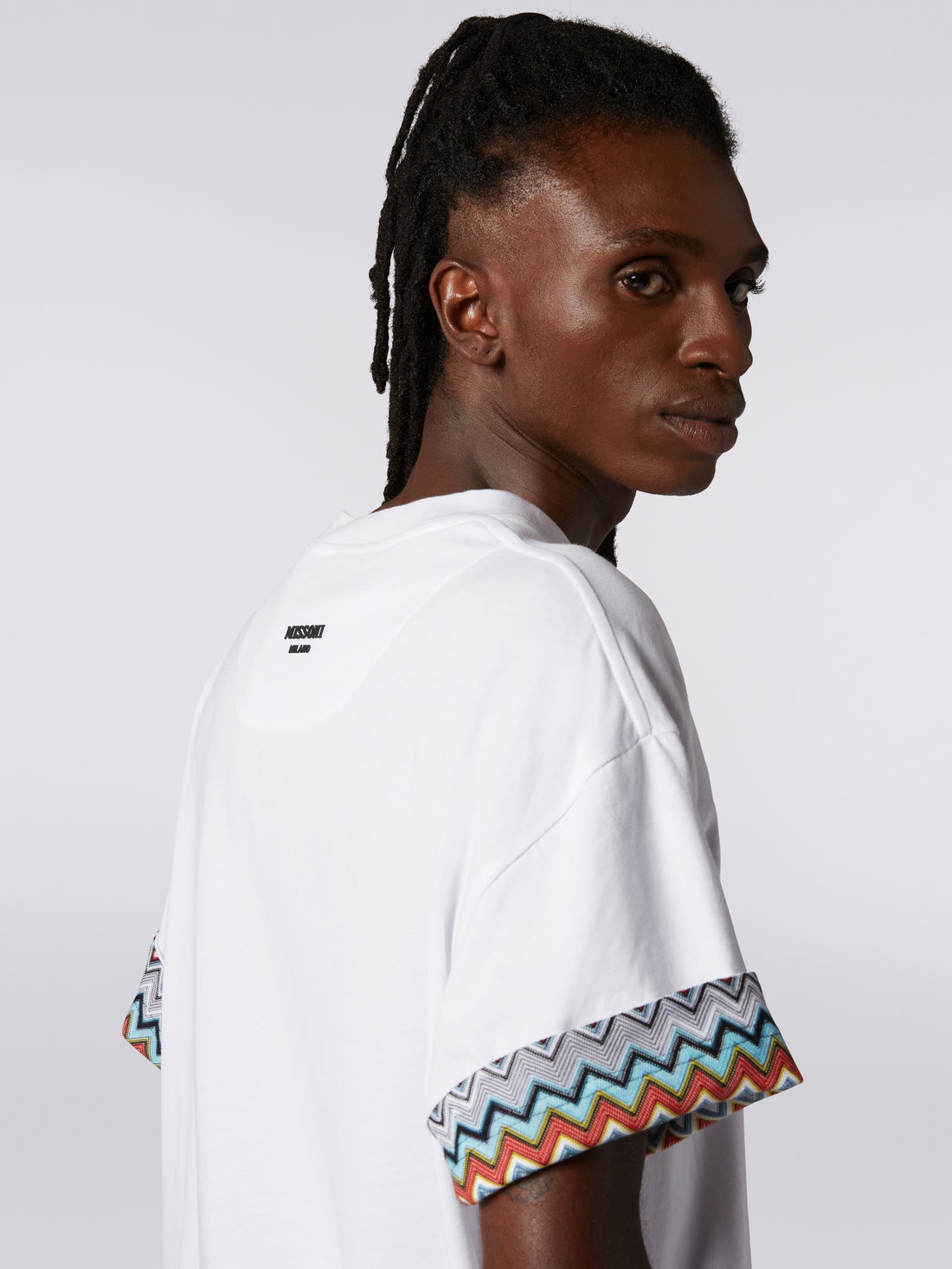 Cotton crew-neck T-shirt with knitted insert - 5