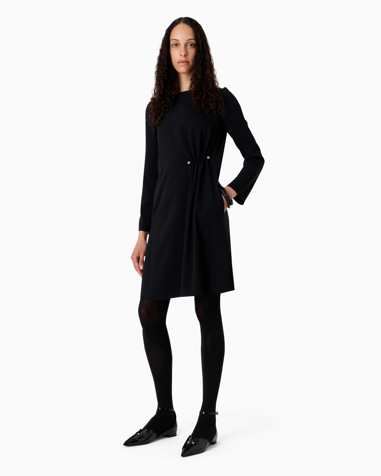 Draped envers satin tunic dress with piercing-style closure - 4