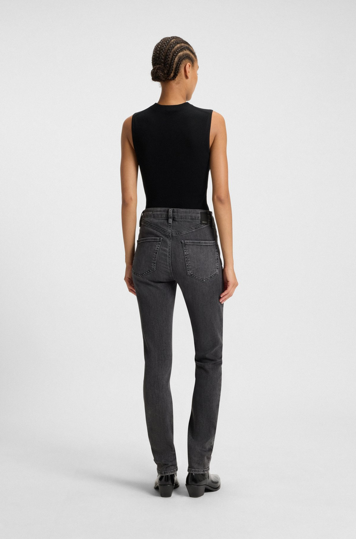 SLIM-FIT JEANS IN DARK-GRAY STRETCH DENIM - 4