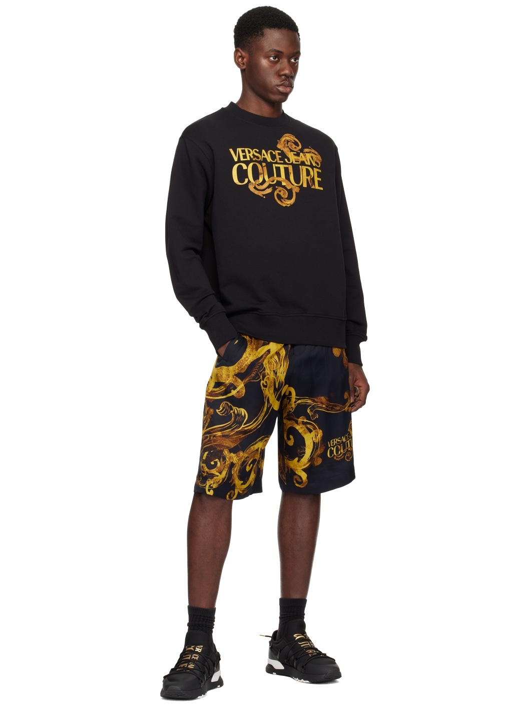 Black & Gold Watercolor Couture Shorts - 4