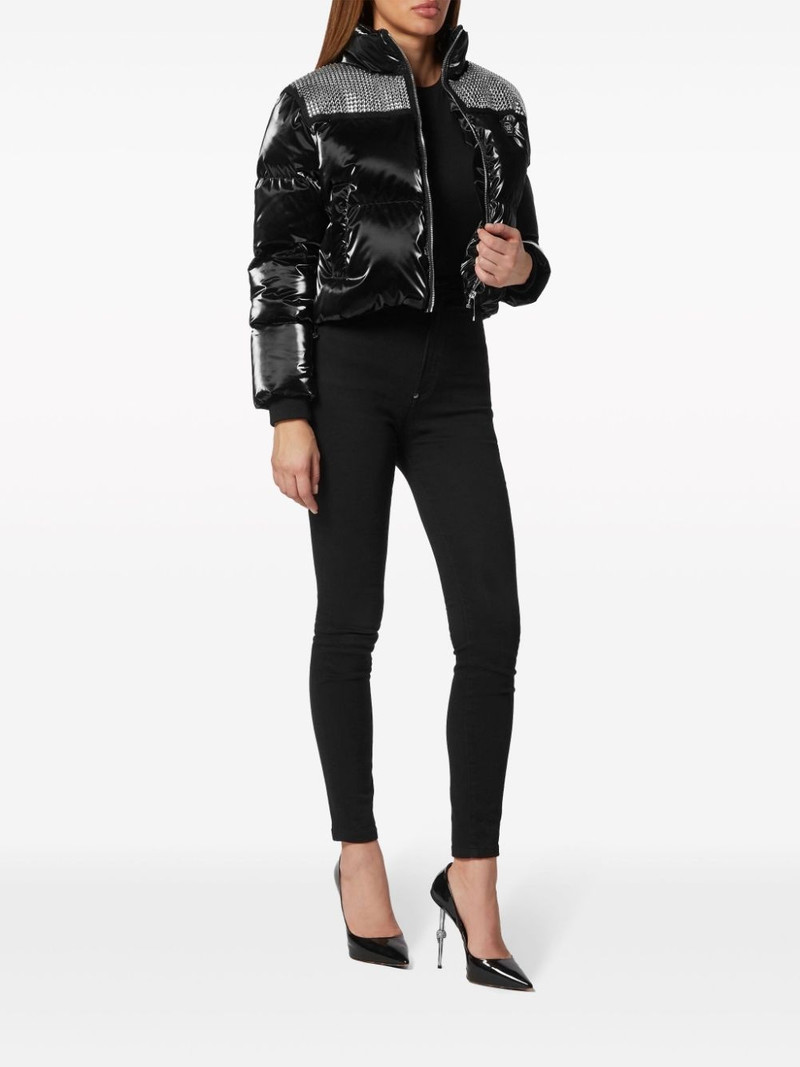 PHILIPP PLEIN crystal-embellished cropped puffer jacket outlook