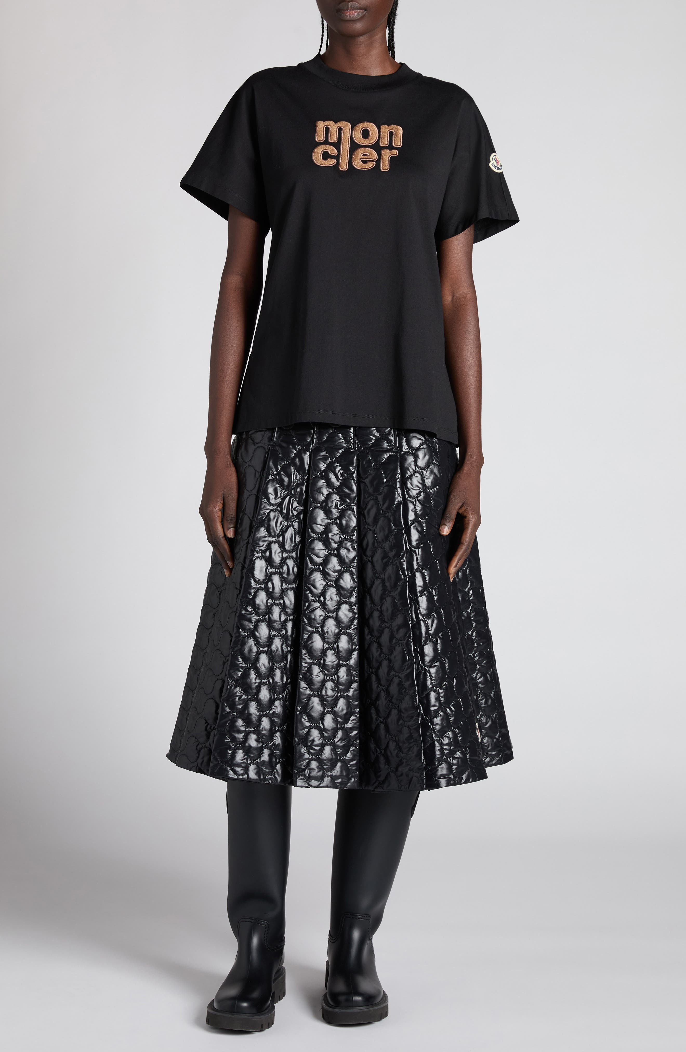 Moncler Onion Quilted Pleated A-Line Skirt in Black at Nordstrom - 2