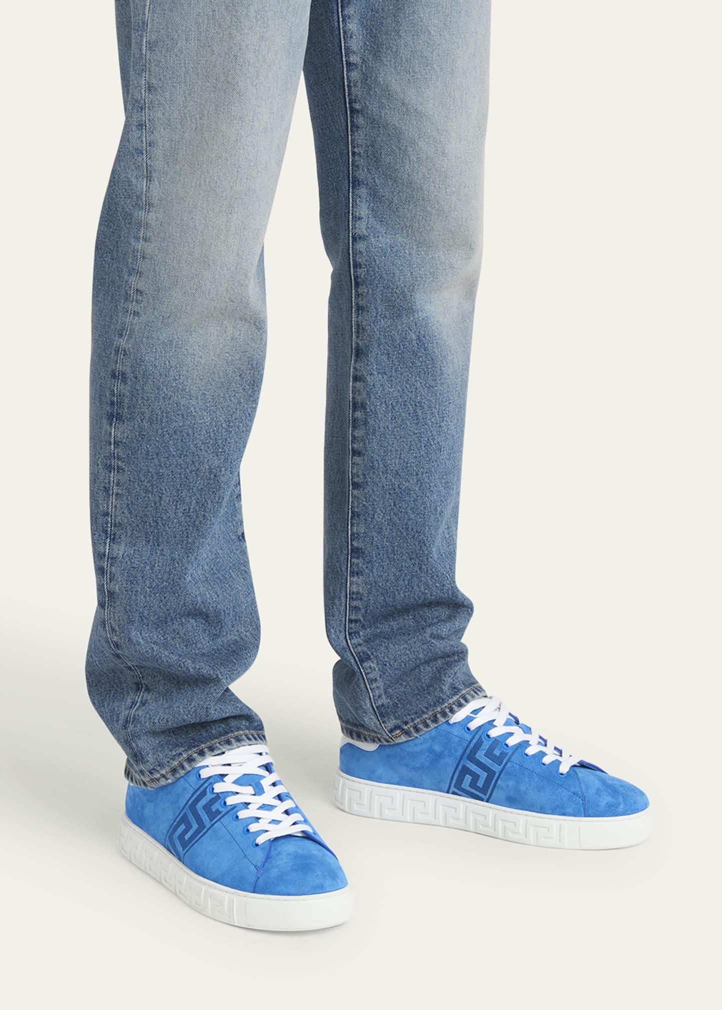 Men's La Greca Greek Key Suede Low-Top Sneakers - 2