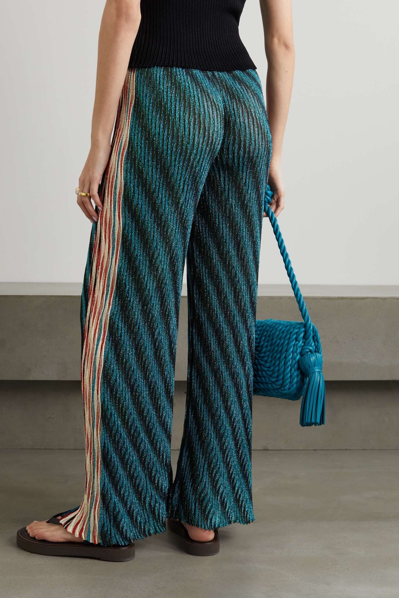 Metallic striped crochet-knit wide-leg pants - 3