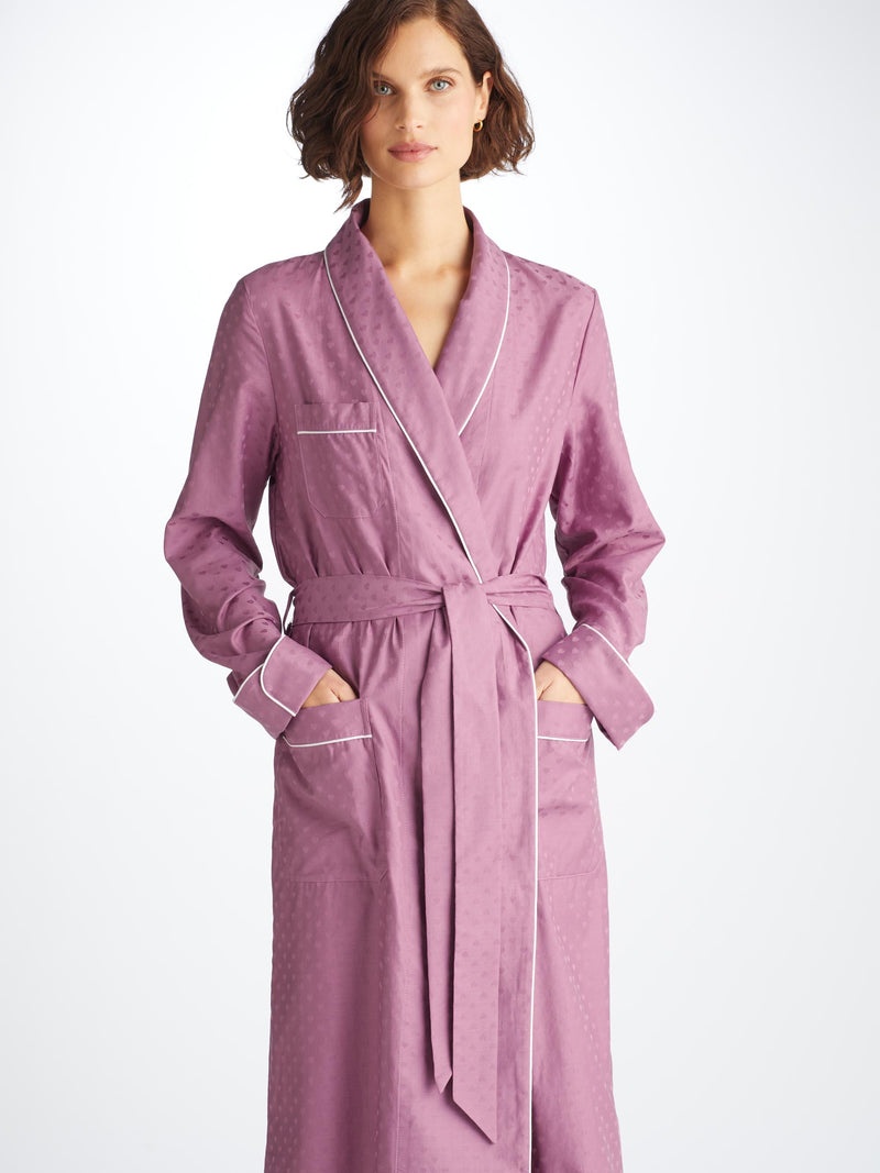Women's Long Dressing Gown Kate 10 Cotton Jacquard Purple - 2