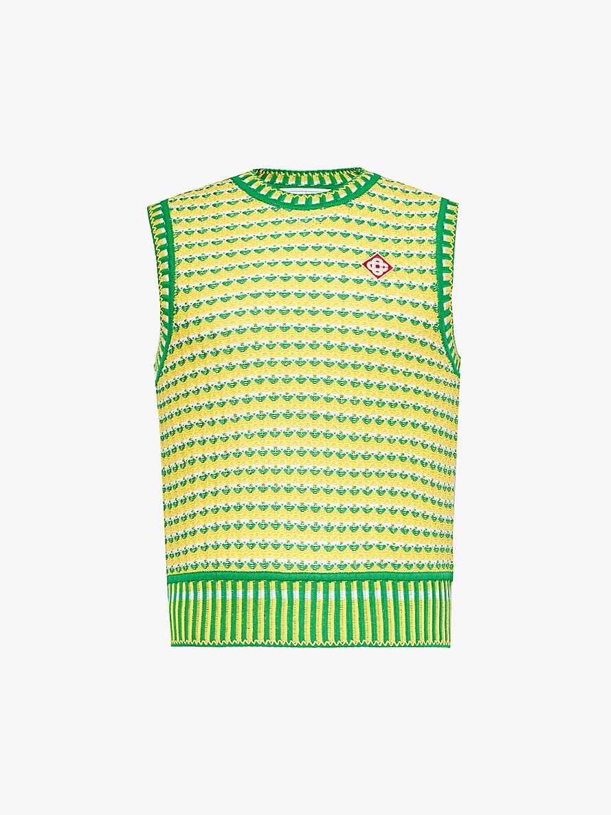 Brand-appliqué zigzag-knitted cotton top - 1