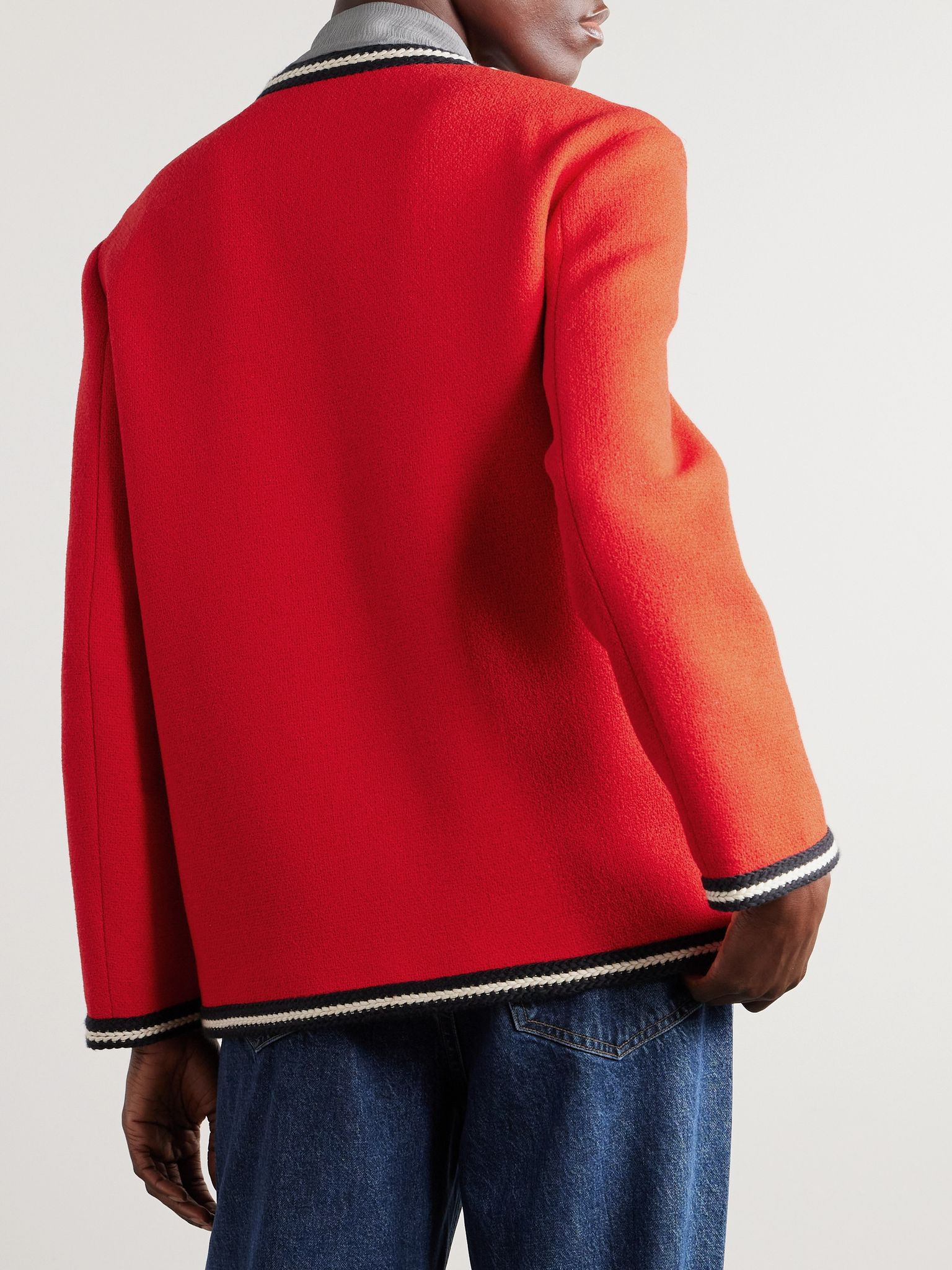 Striped wool-blend tweed jacket Red - 4