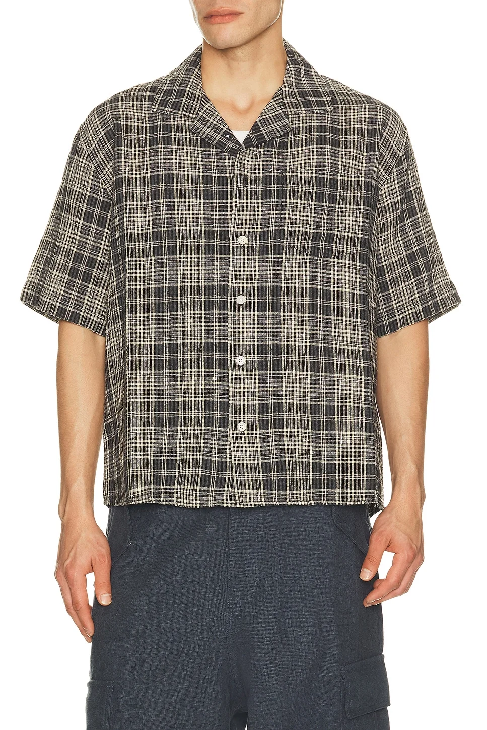 Plaid Seersucker Short Sleeve Shirt - 1