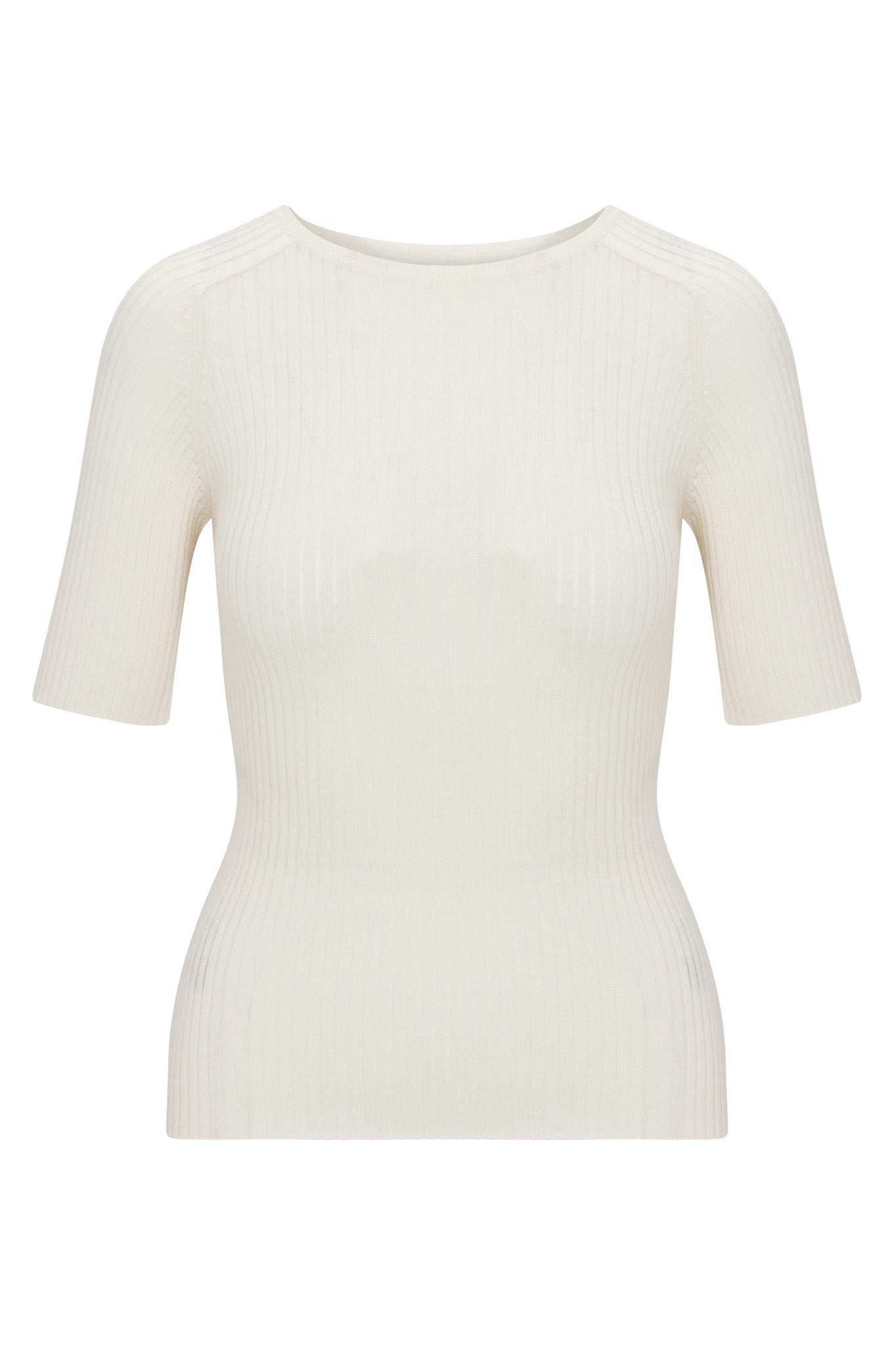 IVORY CASHMERE MID SLEEVE CREWNECK - 5