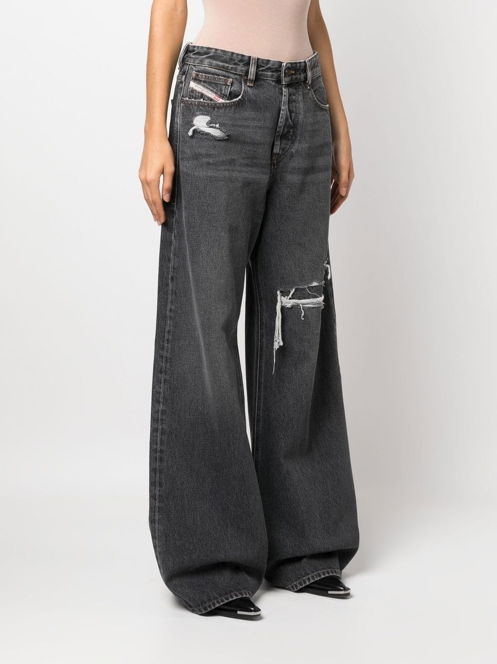 distressed wide-leg jeans - 3