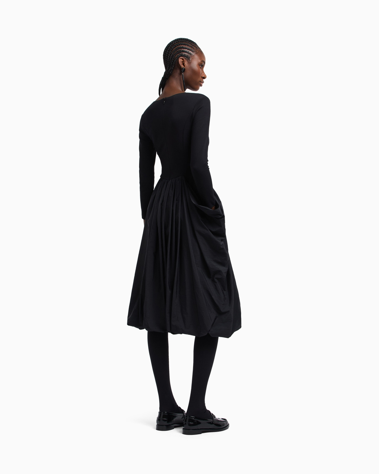 STRETCH MILANO-STITCH DRESS WITH TAFFETA SKIRT - 3