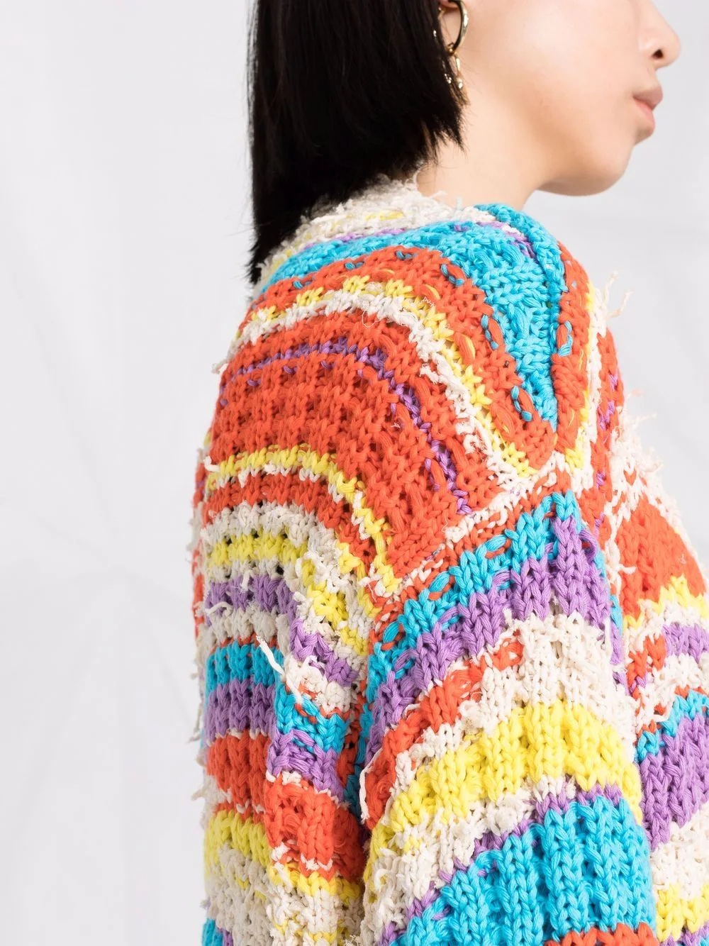striped chunky knit cardigan - 3